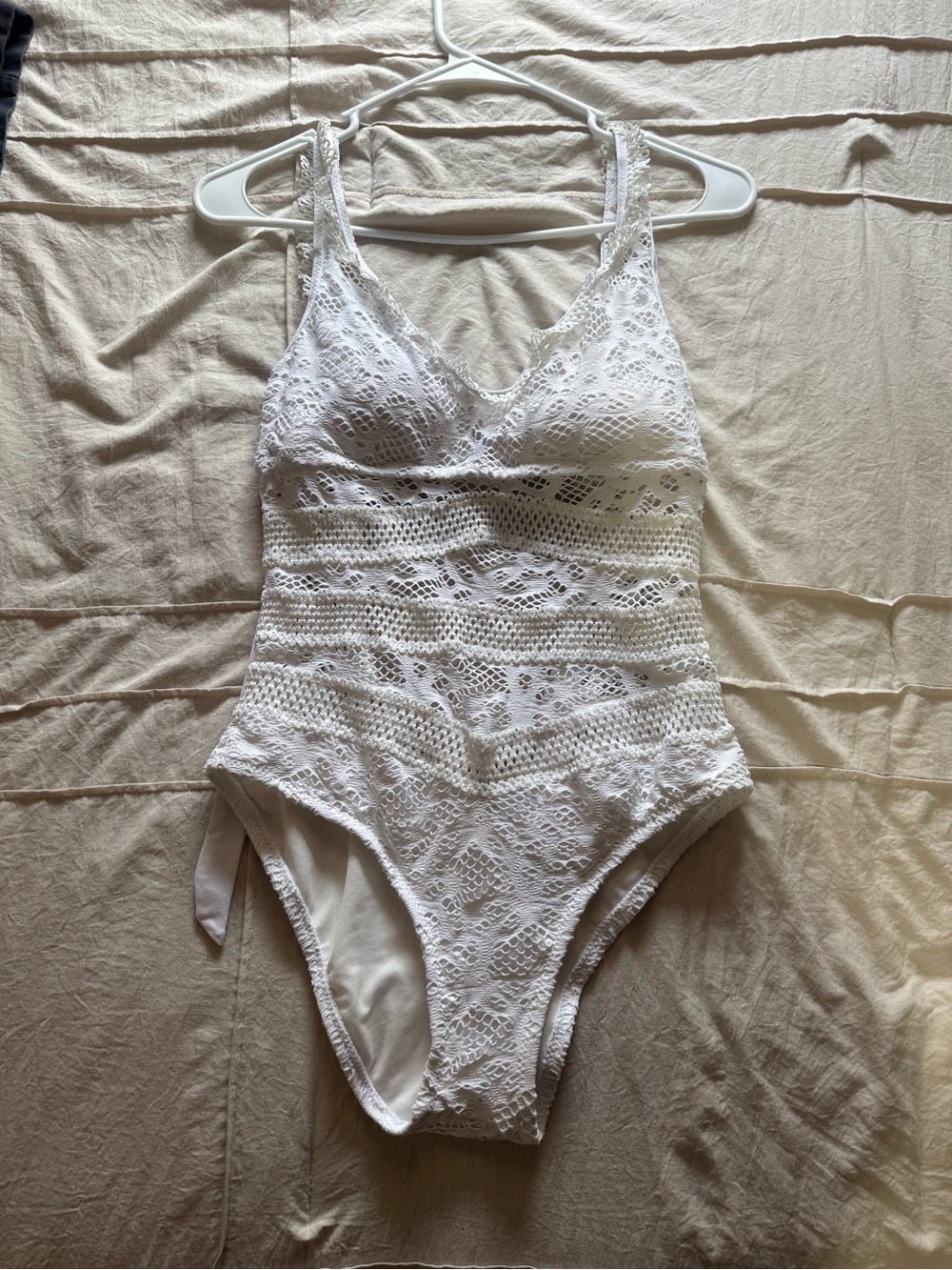 BECCA White Crochet Lace One-Piece Swimsuit